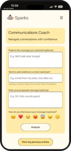 Sparks Communication Coach screen for checking a message before you send it