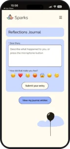Sparks Reflection Journal entry screen with a mood check-in